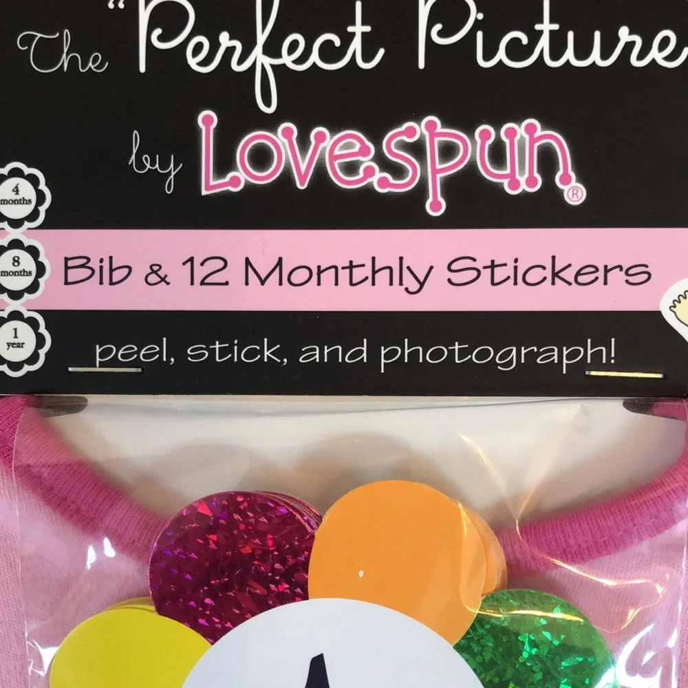 Milestone pink Bib with 12 flower monthly stickers for the perfect picture